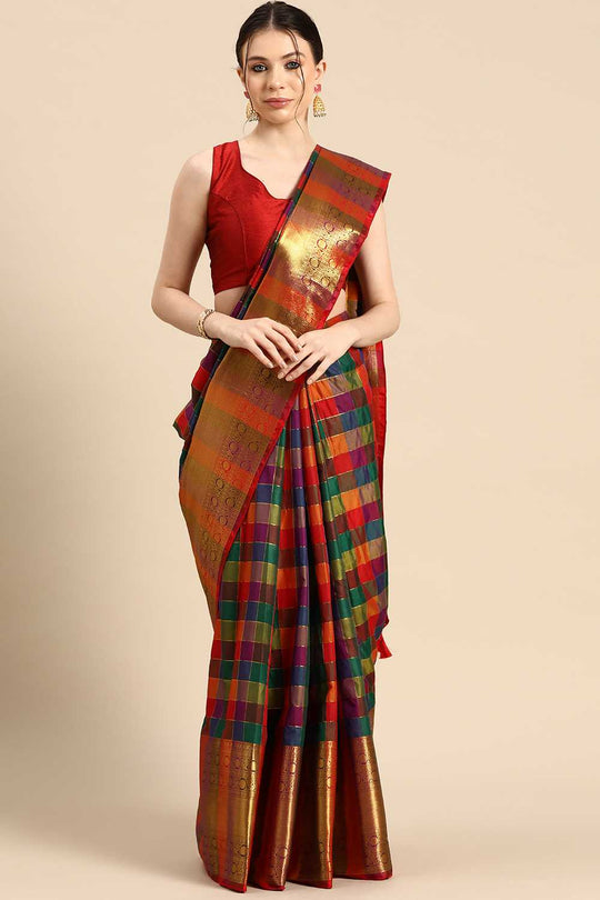 Anika Multicolor Kanjeevaram Silk Zari Woven Ready to Wear One Minute Saree
