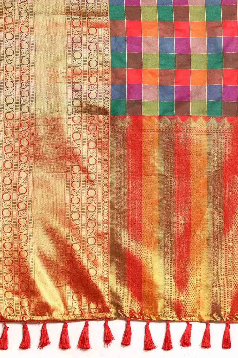 Anika Multicolor Kanjeevaram Silk Zari Woven Ready to Wear One Minute Saree