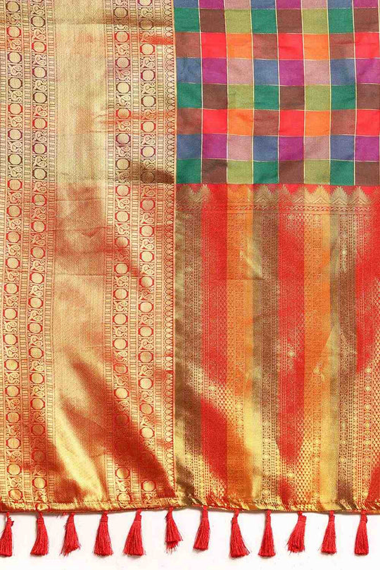 Anika Multicolor Kanjeevaram Silk Zari Woven Ready to Wear One Minute Saree