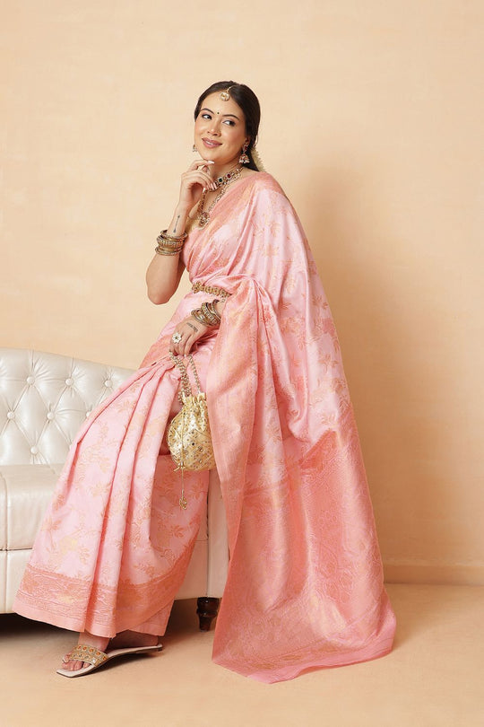 Melanie Pink Cotton Silk Floral Woven Ready to Wear Saree