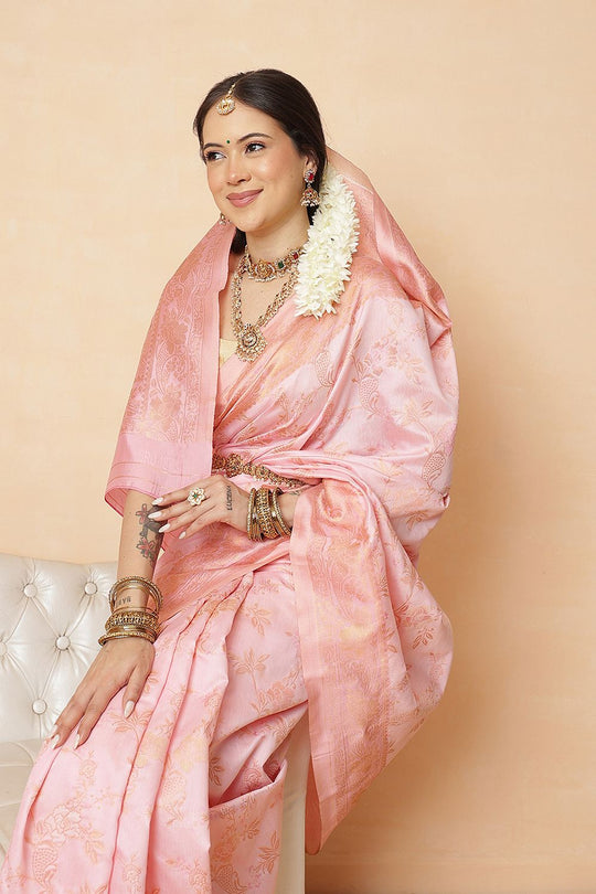Melanie Pink Cotton Silk Floral Woven Ready to Wear Saree