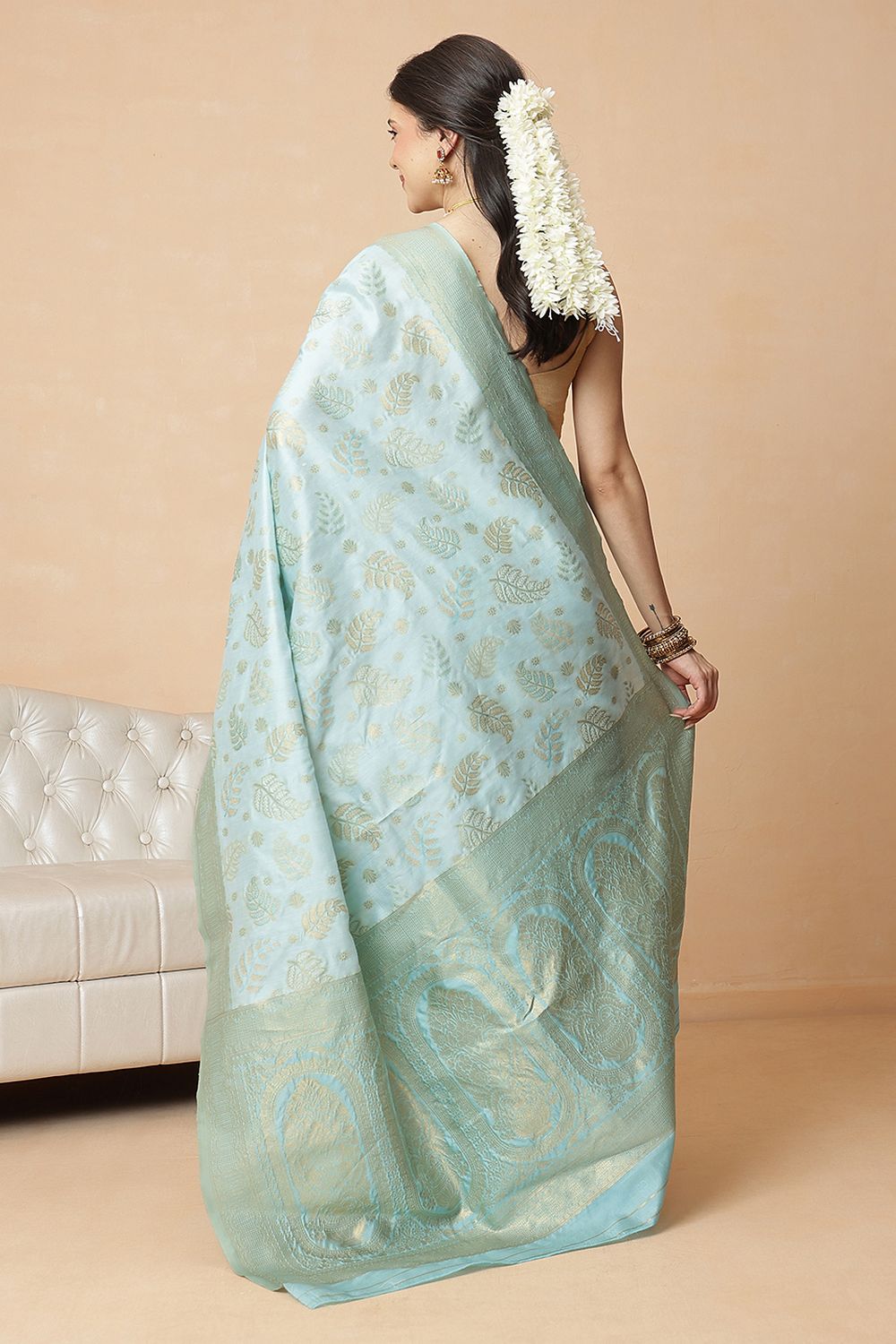 Tyra Turquoise Cotton Silk Floral Woven Ready to Wear Saree