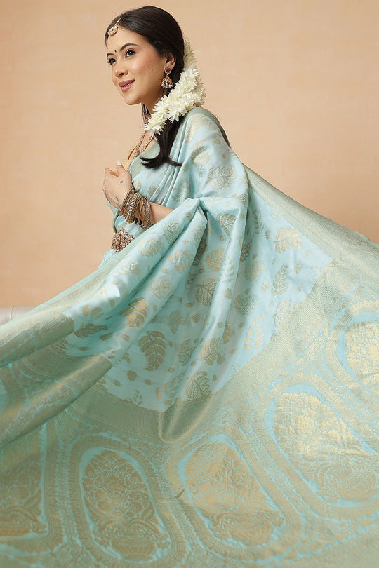 Tyra Turquoise Cotton Silk Floral Woven Ready to Wear Saree
