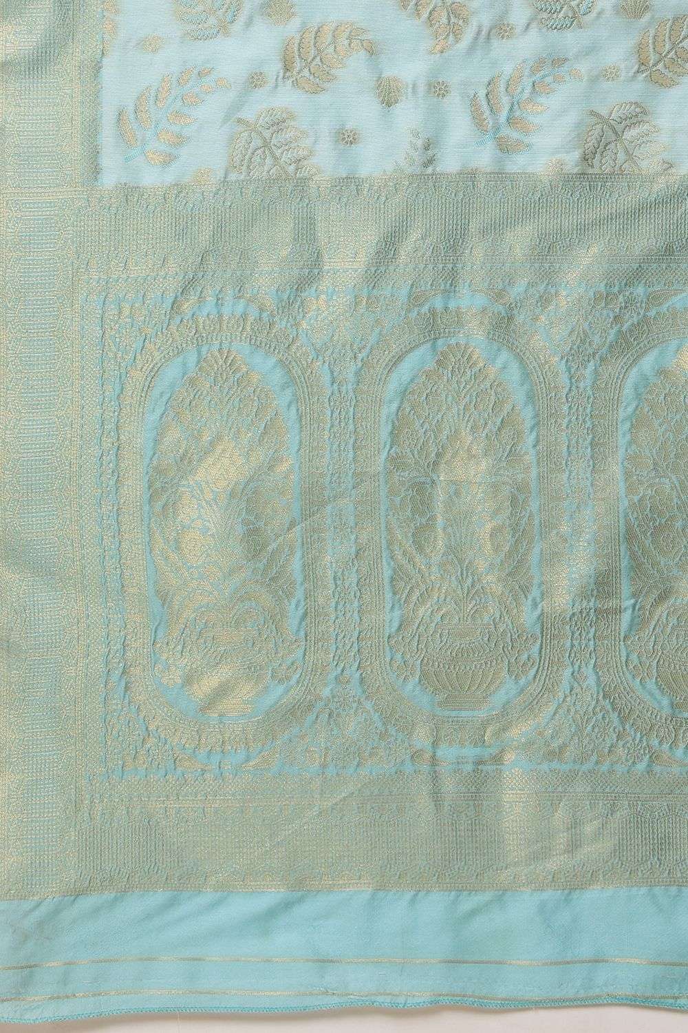 Tyra Turquoise Cotton Silk Floral Woven Ready to Wear Saree