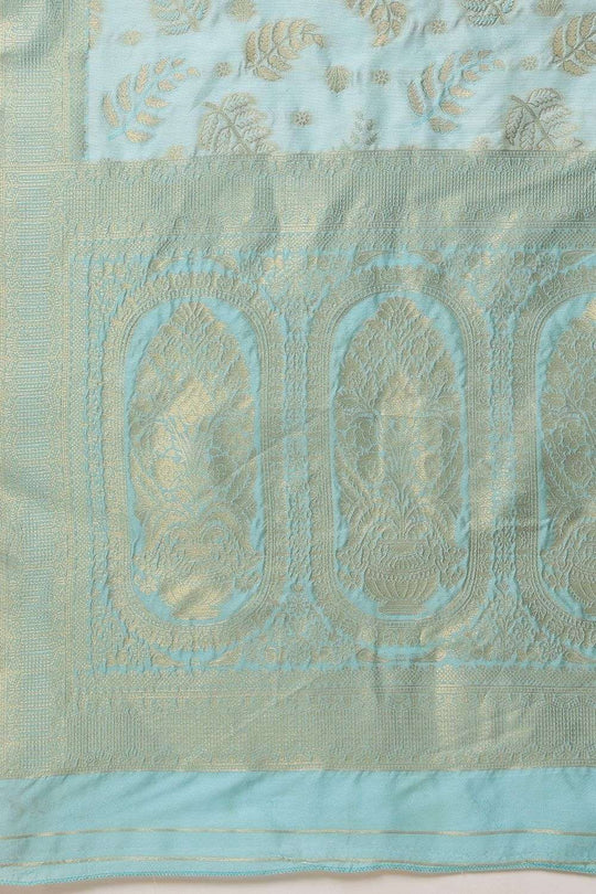 Tyra Turquoise Cotton Silk Floral Woven Ready to Wear Saree
