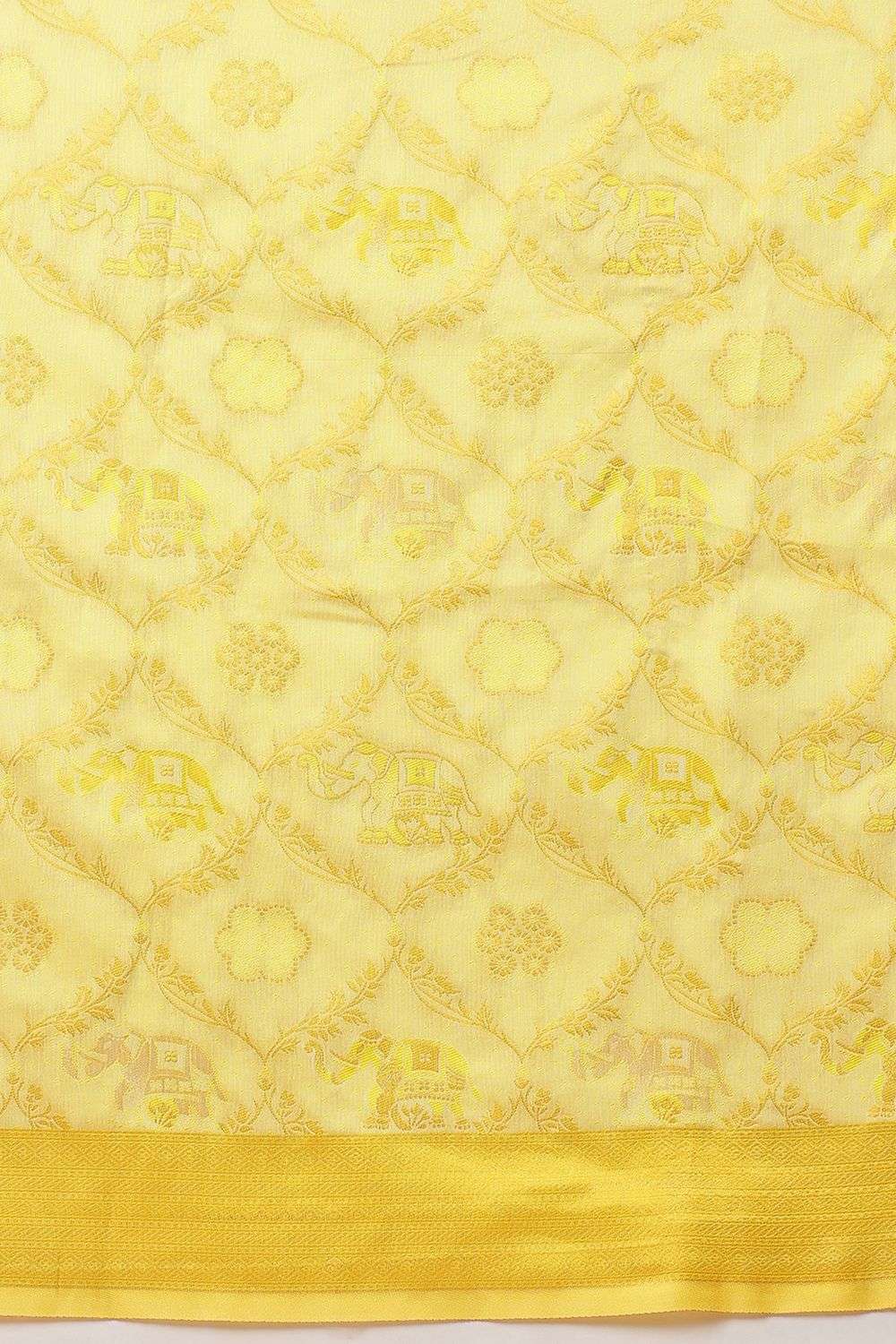 Apple Yellow Cotton Silk Floral Woven Ready to Wear Saree
