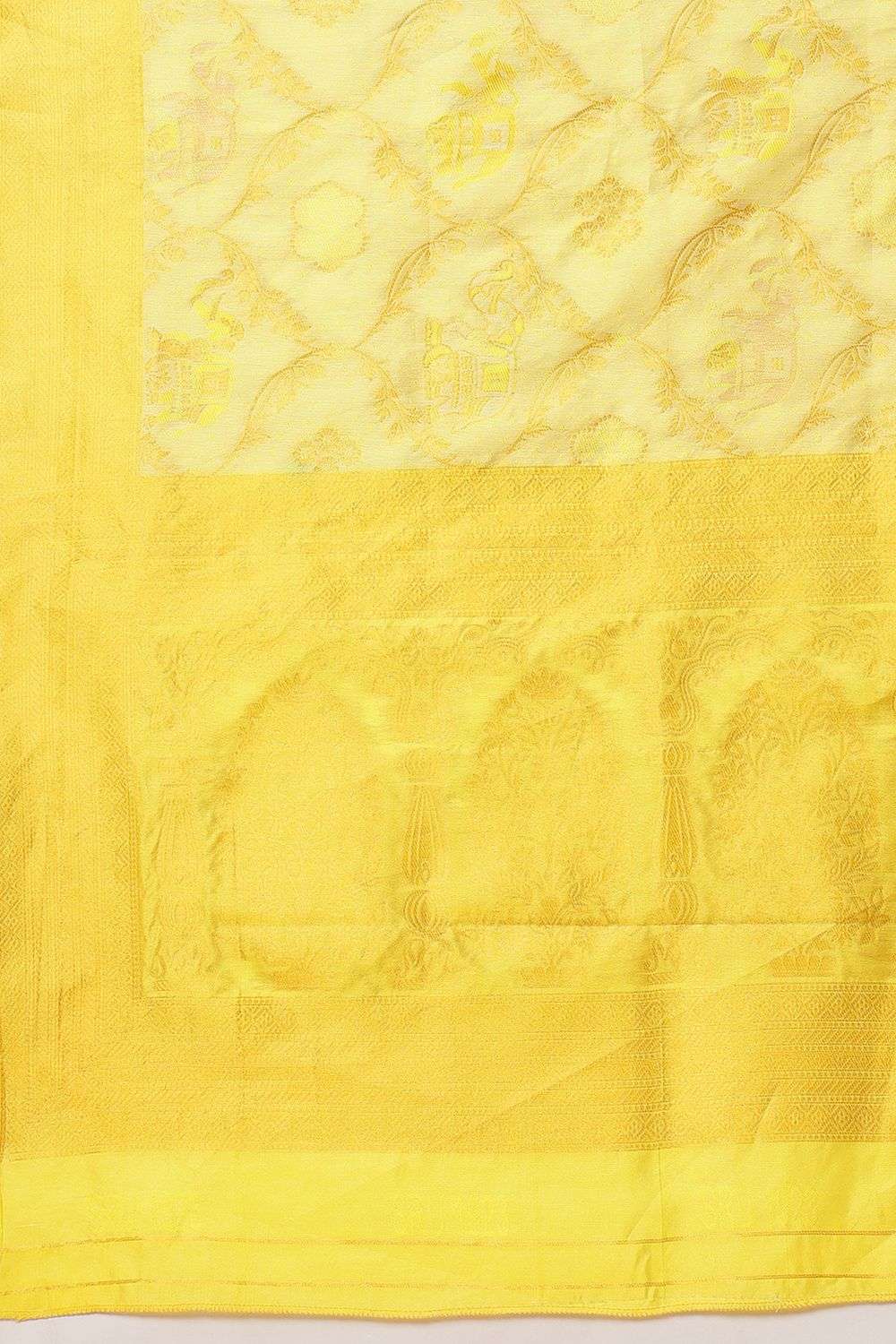 Apple Yellow Cotton Silk Floral Woven Ready to Wear Saree