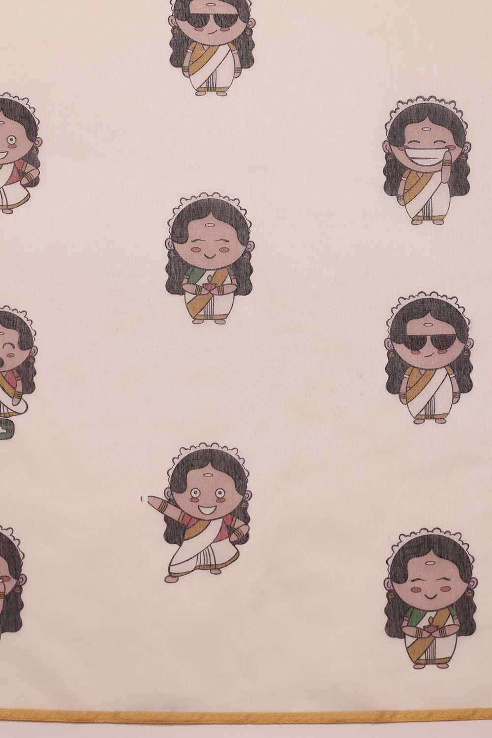 Zora Beige Cotton Blend Abstract Digital Printed Ready to Wear One Minute Saree