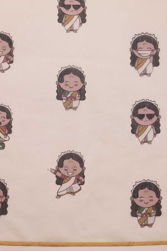 Zora Beige Cotton Blend Abstract Digital Printed Ready to Wear One Minute Saree