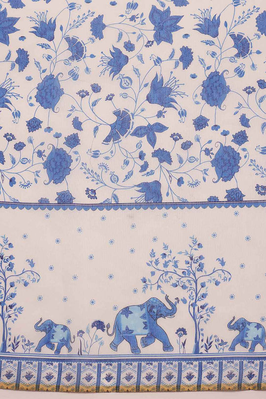 Zora White Cotton Blend Floral Digital Printed Ready to Wear One Minute Saree