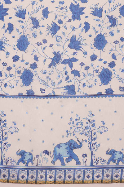 Zora White Cotton Blend Floral Digital Printed Ready to Wear One Minute Saree