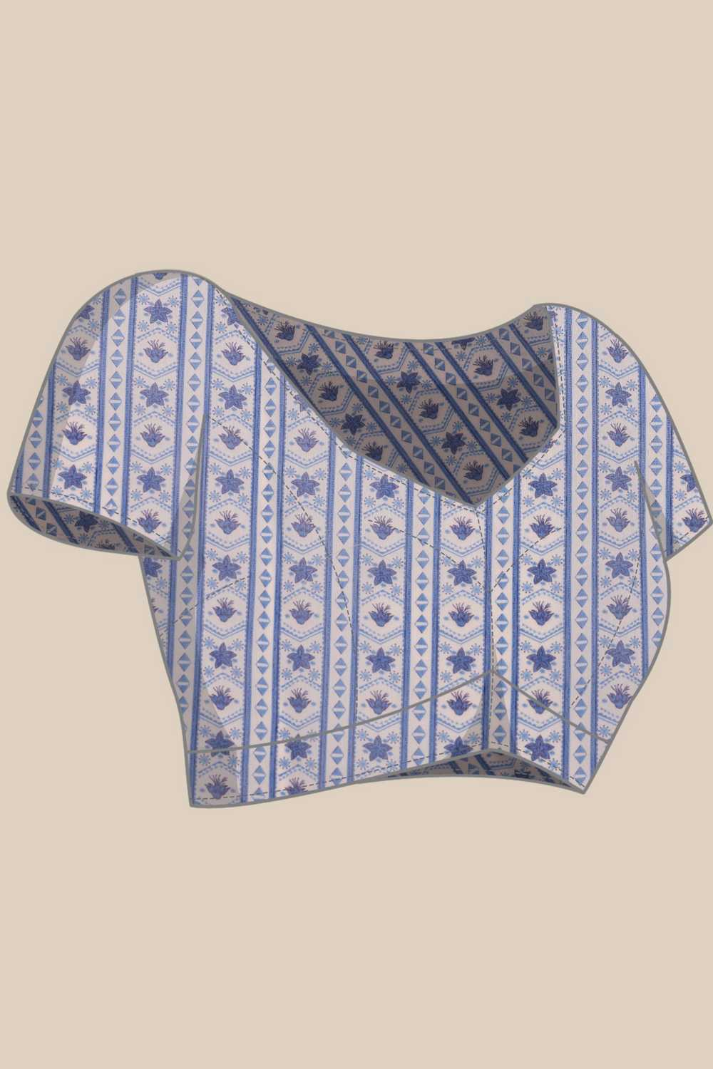 Zora White Cotton Blend Floral Digital Printed Ready to Wear One Minute Saree