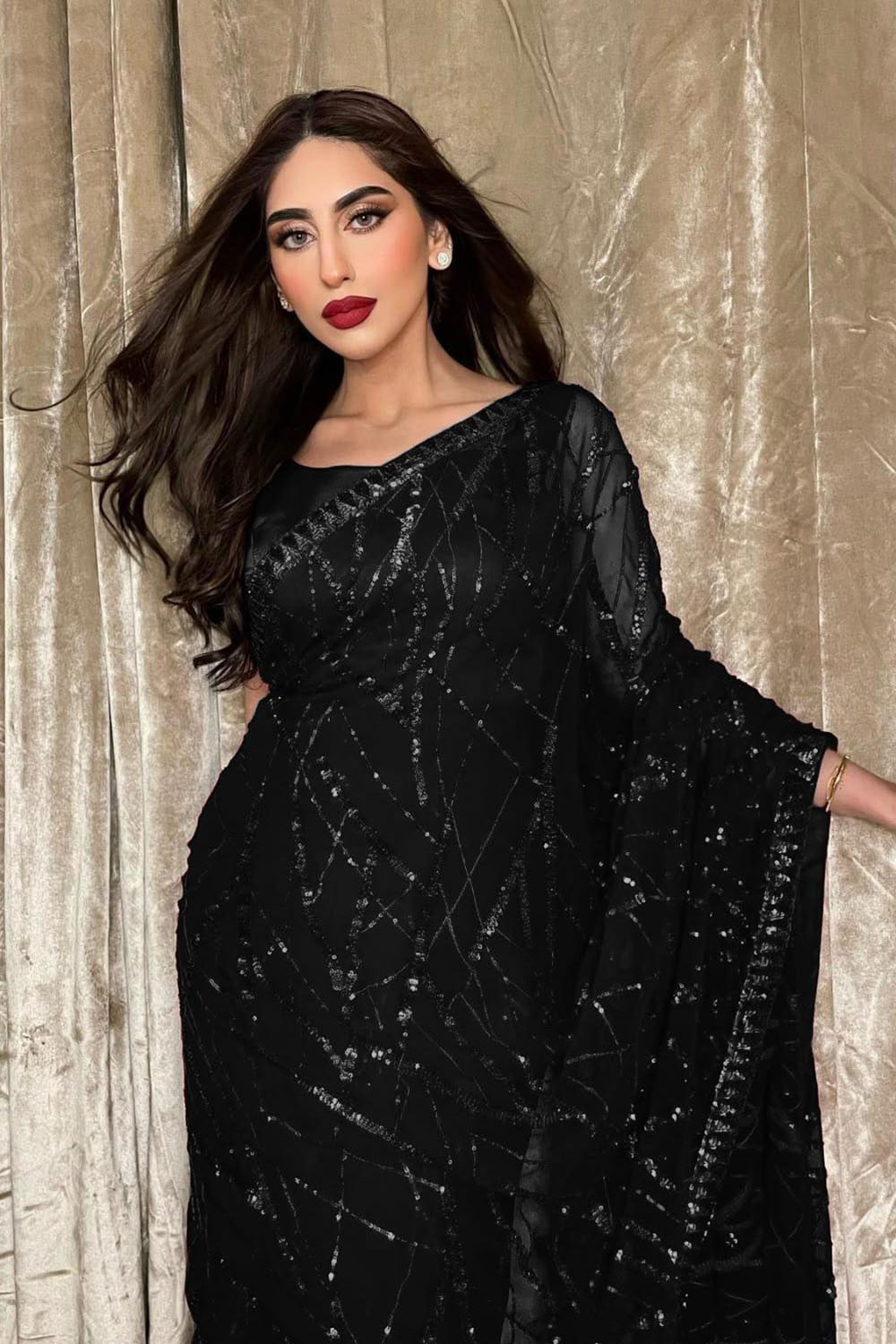 Julia Black Georgette Sequin Embellished Partywear Ready to Wear Saree