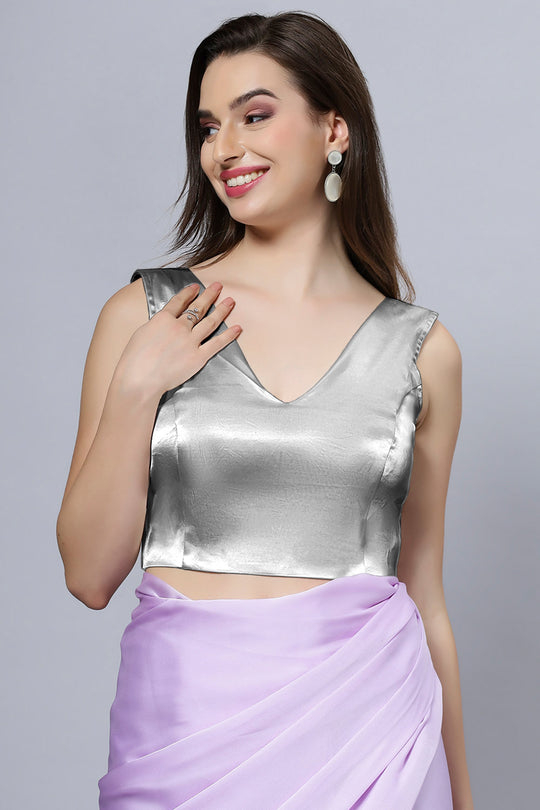 Ana Silver Satin Comfort Stretch™ Deep V Sleeveless Blouse with Bow