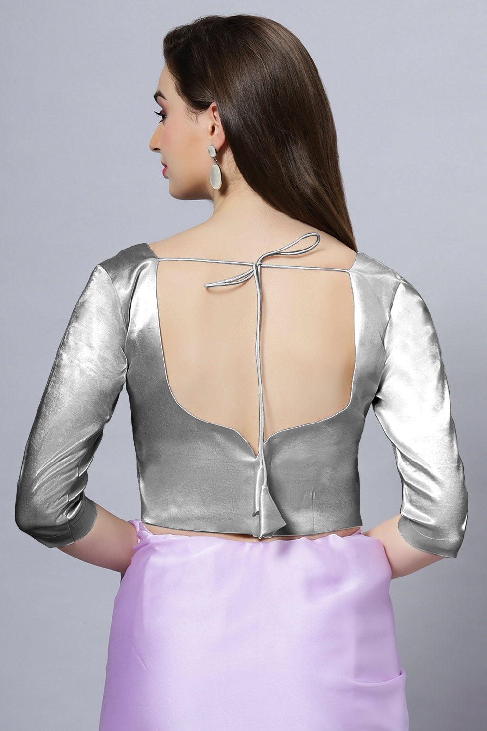 Tula Silver Satin Comfort Stretch™  Sweetheart Neck Elbow Sleeve Blouse