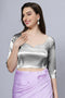 Tula Silver Satin Comfort Stretch™  Sweetheart Neck Elbow Sleeve Blouse