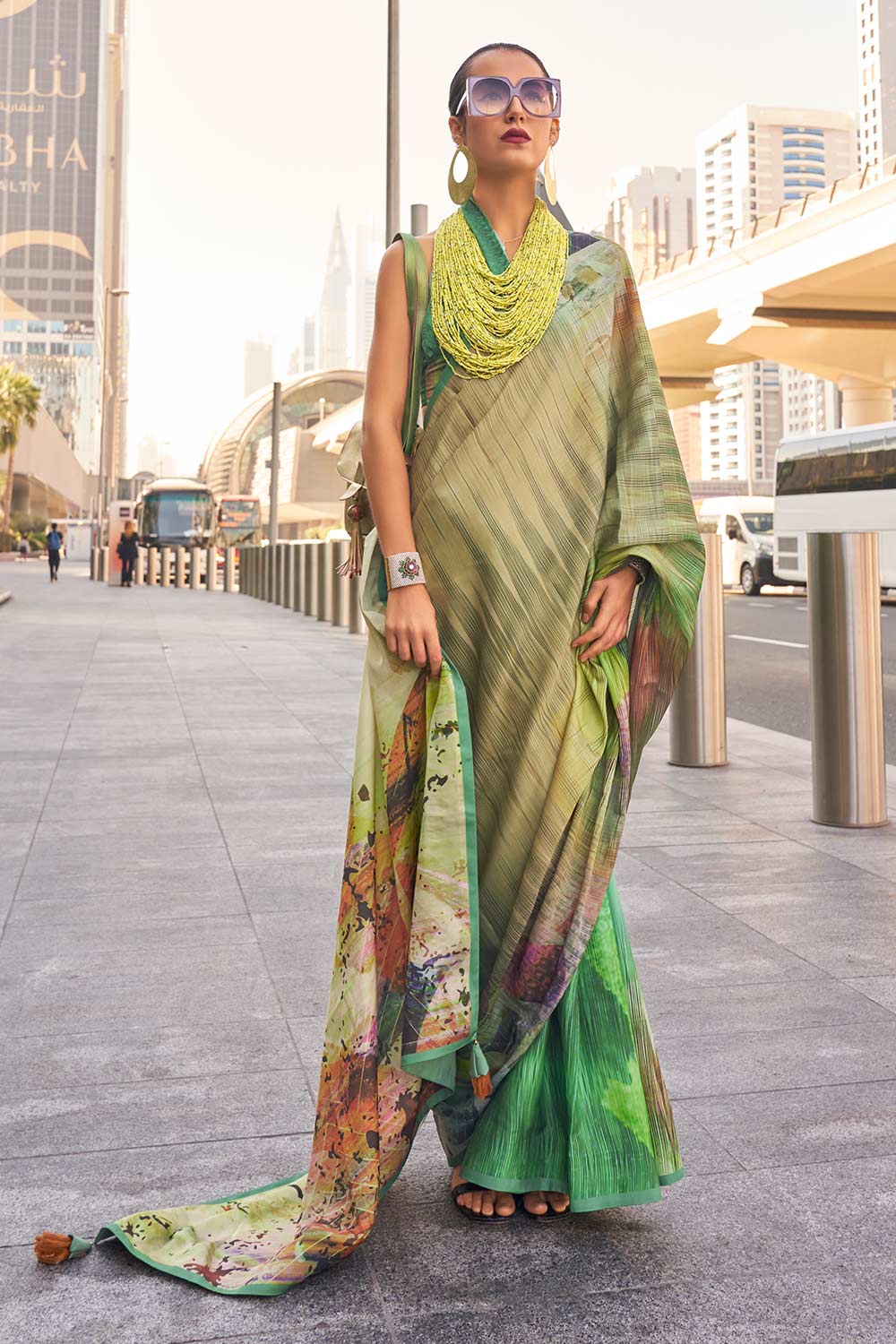 Libby Multi-Color Satin Designer One Minute Saree