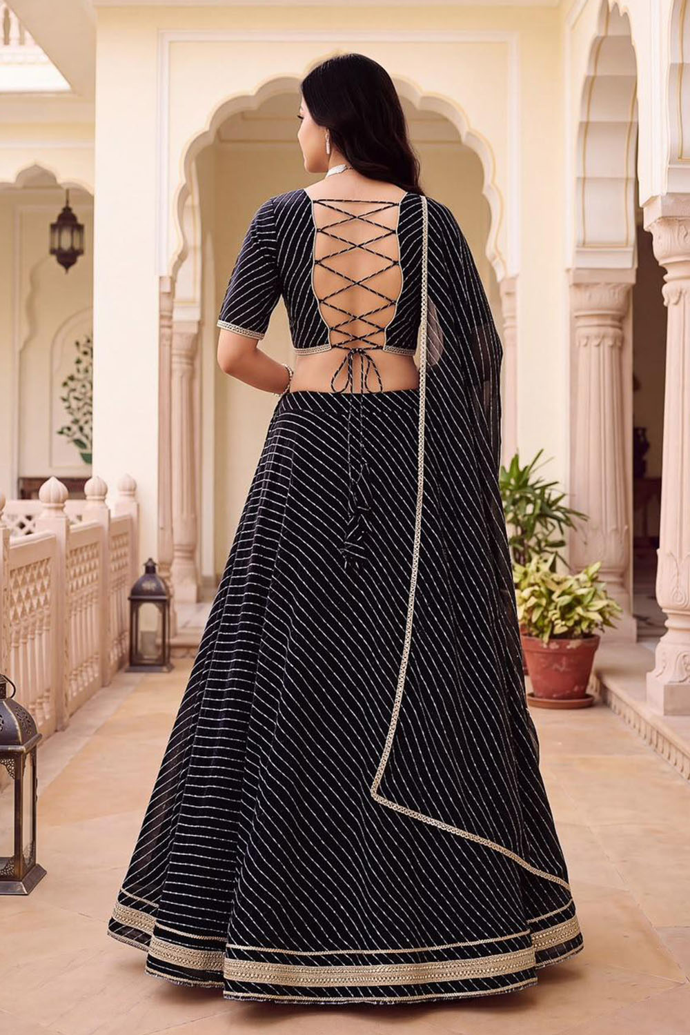 Betsy Black Georgette Printed Ready to Wear Lehenga Saree