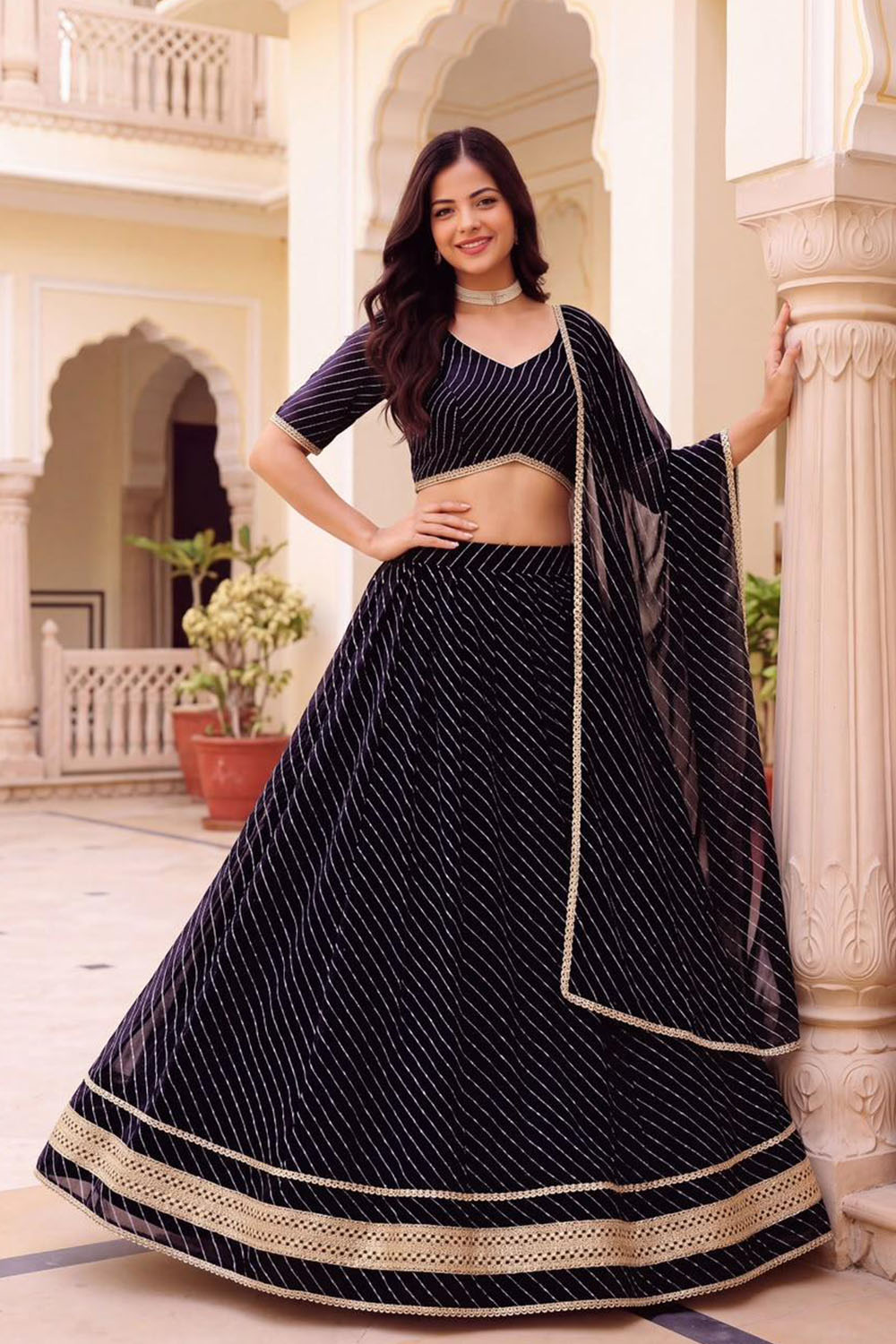 Betsy Black Georgette Printed Ready to Wear Lehenga Saree