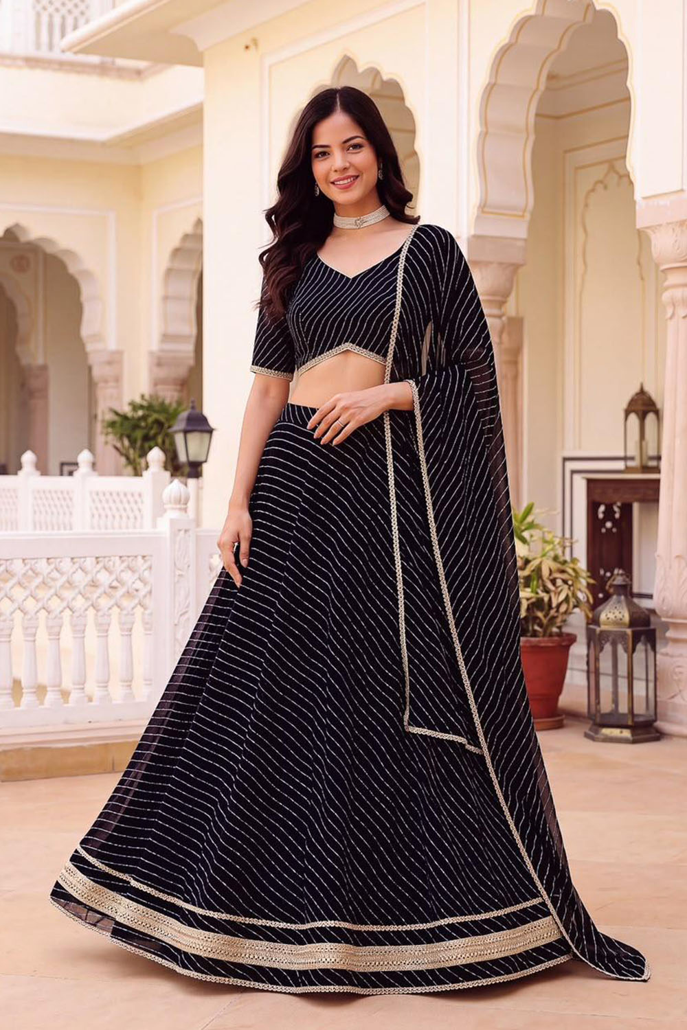 Betsy Black Georgette Printed Ready to Wear Lehenga Saree