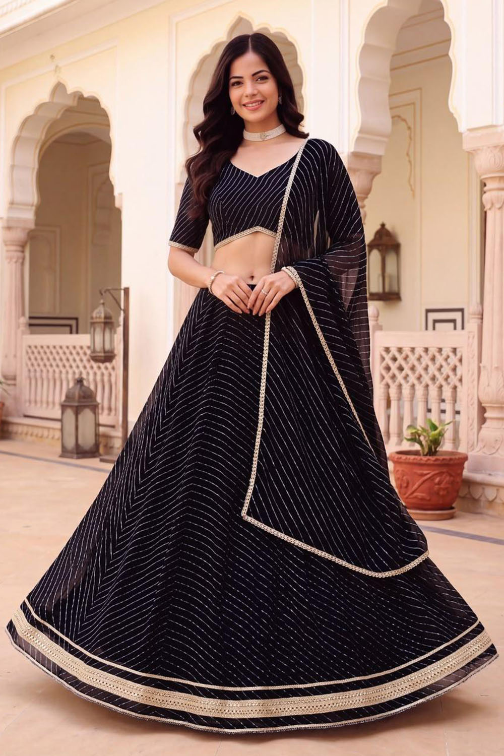 Betsy Black Georgette Printed Ready to Wear Lehenga Saree