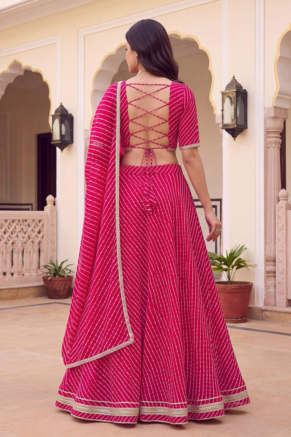 Betsy Pink Georgette Printed Ready to Wear Lehenga Saree