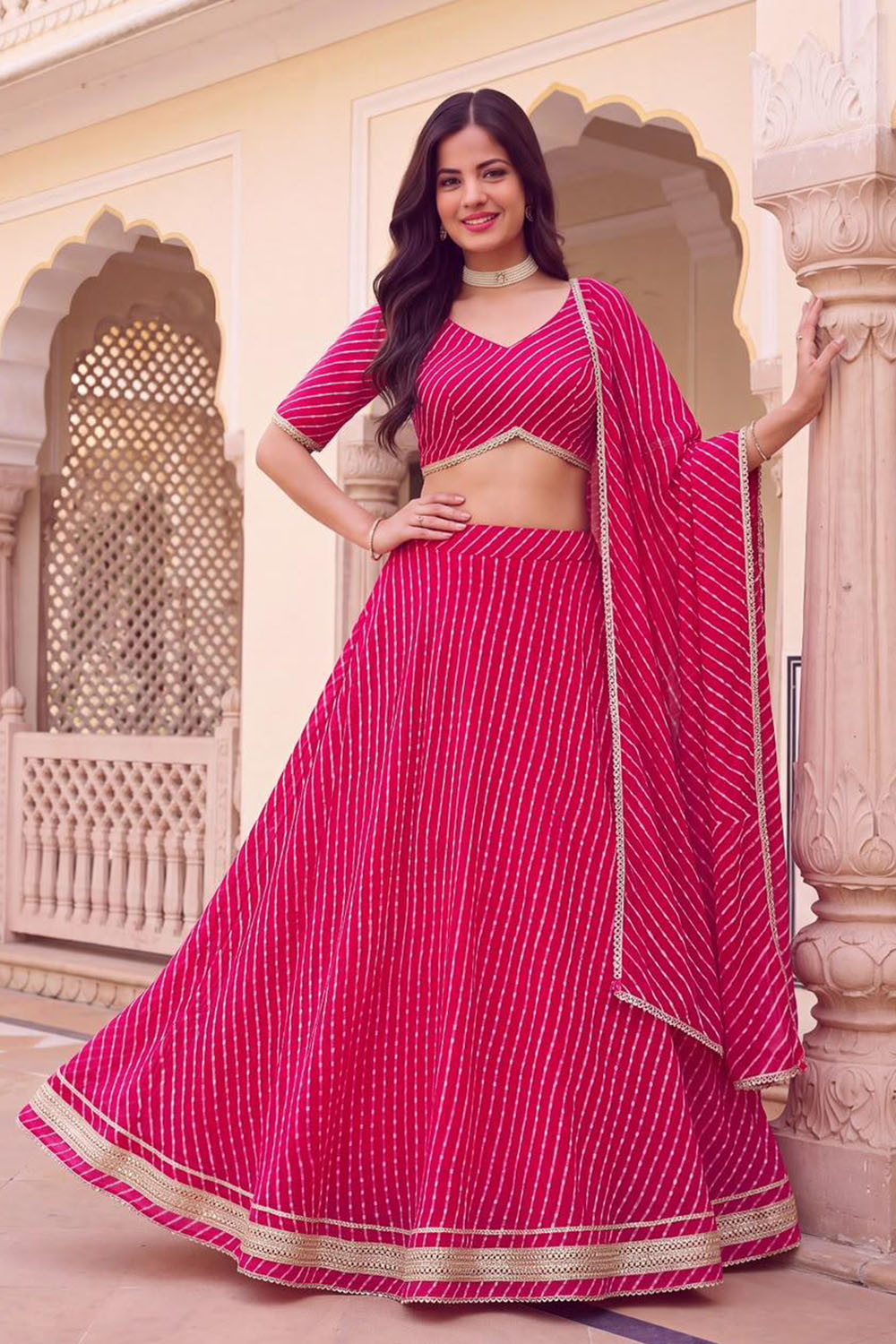 Betsy Pink Georgette Printed Ready to Wear Lehenga Saree
