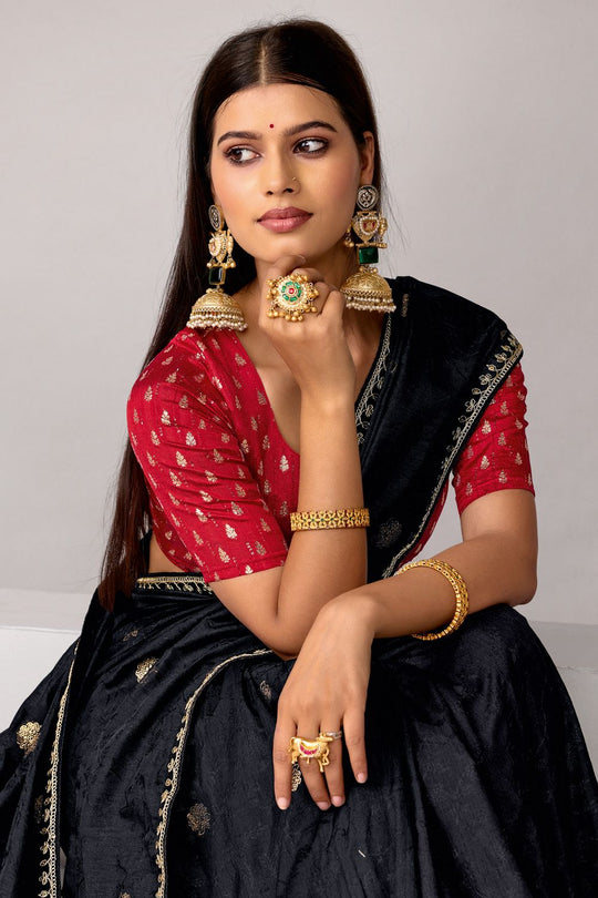 Sandie Black Silk Floral Woven Ready to Wear Saree