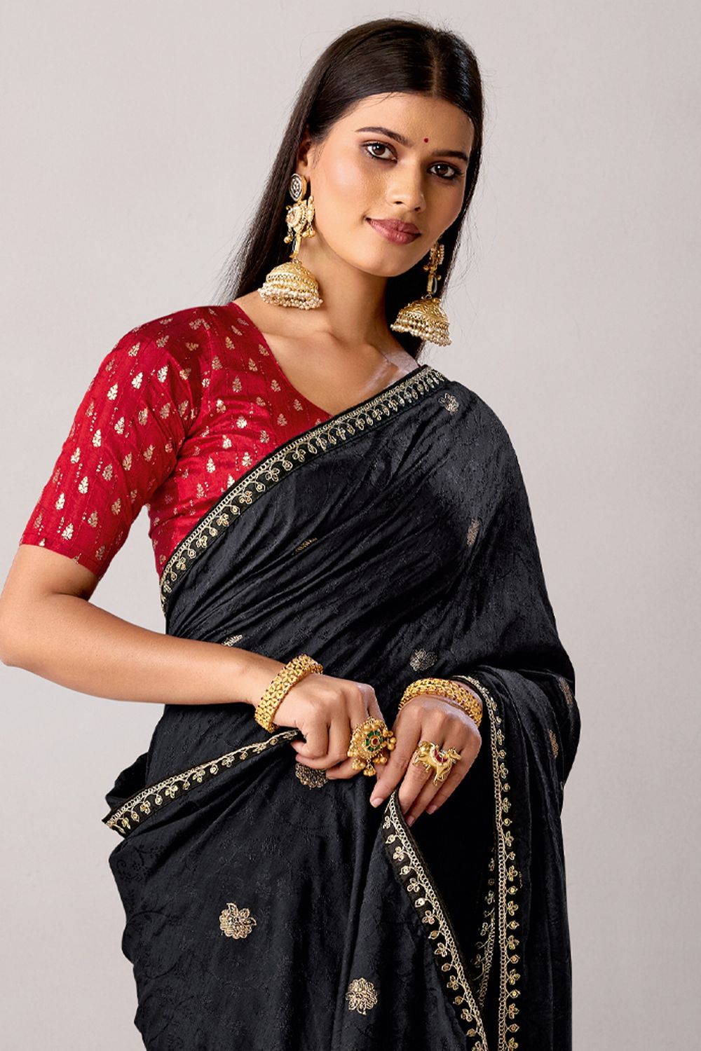 Sandie Black Silk Floral Woven Ready to Wear Saree