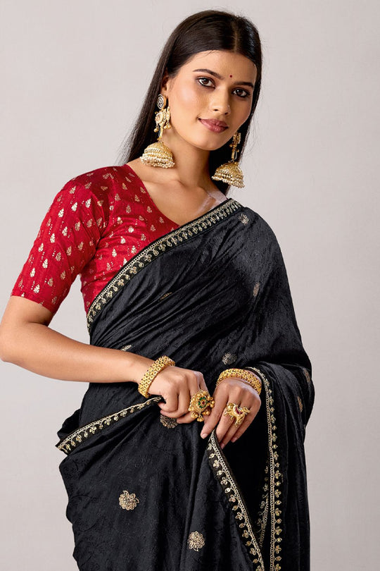 Sandie Black Silk Floral Woven Ready to Wear Saree
