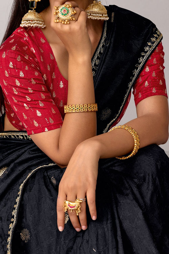 Sandie Black Silk Floral Woven Ready to Wear Saree