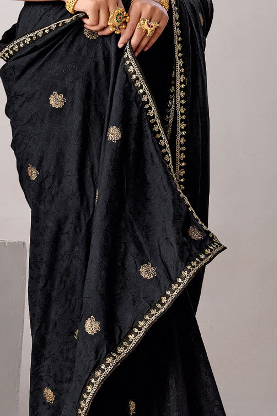 Sandie Black Silk Floral Woven Ready to Wear Saree