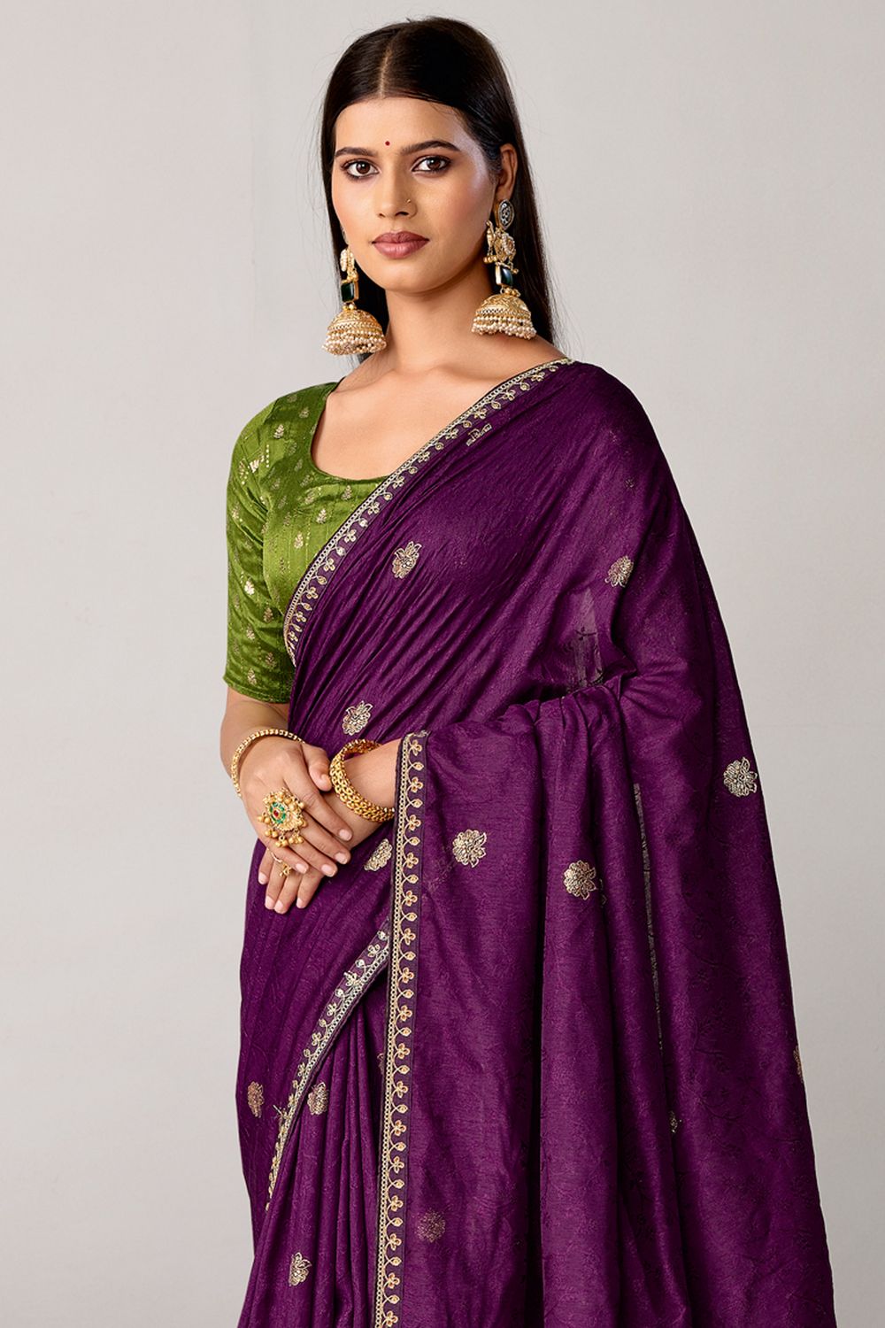 Sandie Purple Silk Floral Woven Ready to Wear Saree