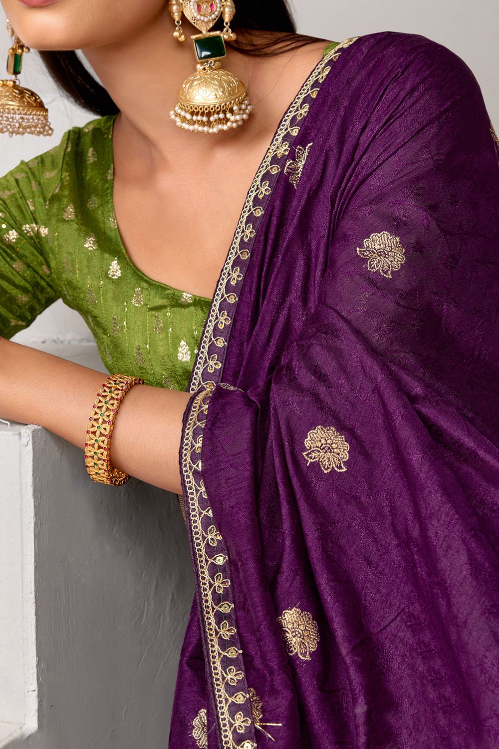 Sandie Purple Silk Floral Woven Ready to Wear Saree