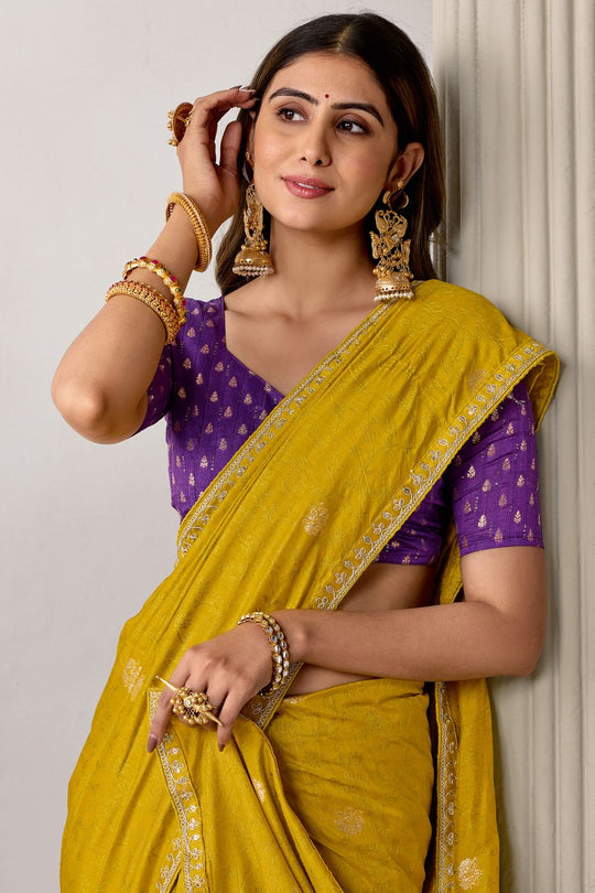 Sandie Mustard Silk Floral Woven Ready to Wear Saree