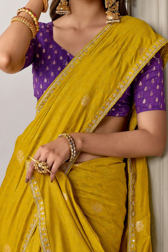 Sandie Mustard Silk Floral Woven Ready to Wear Saree