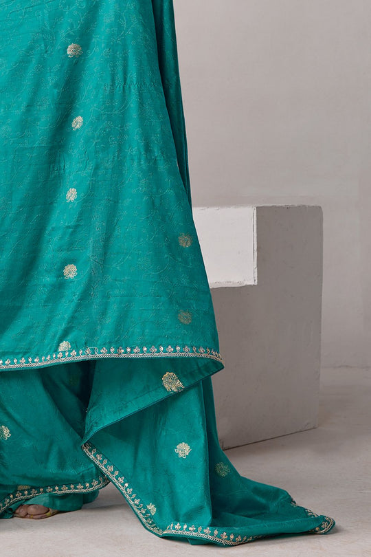 Sandie Teal Green Silk Floral Woven Ready to Wear Saree