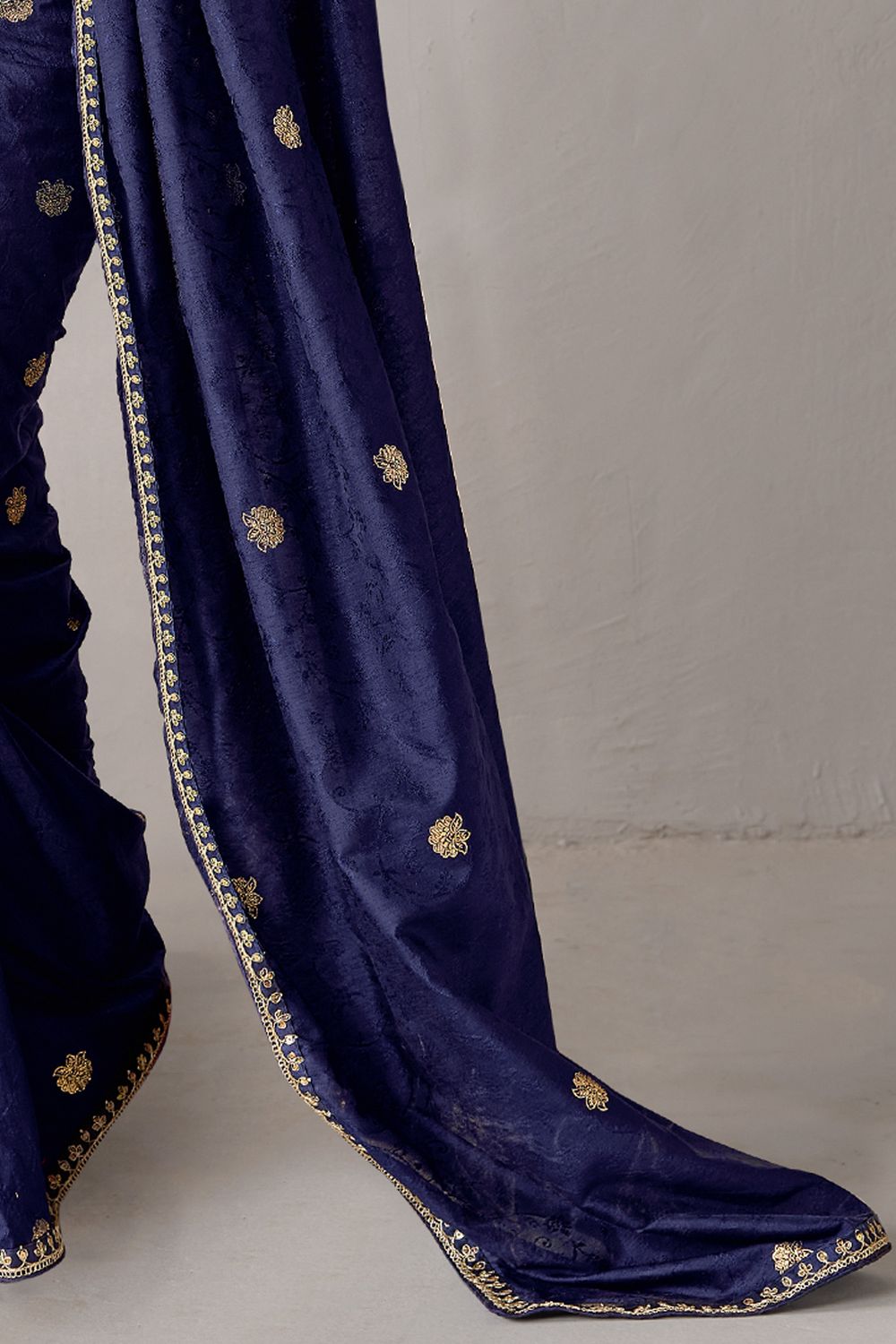 Sandie Navy Blue Silk Floral Woven Ready to Wear Saree