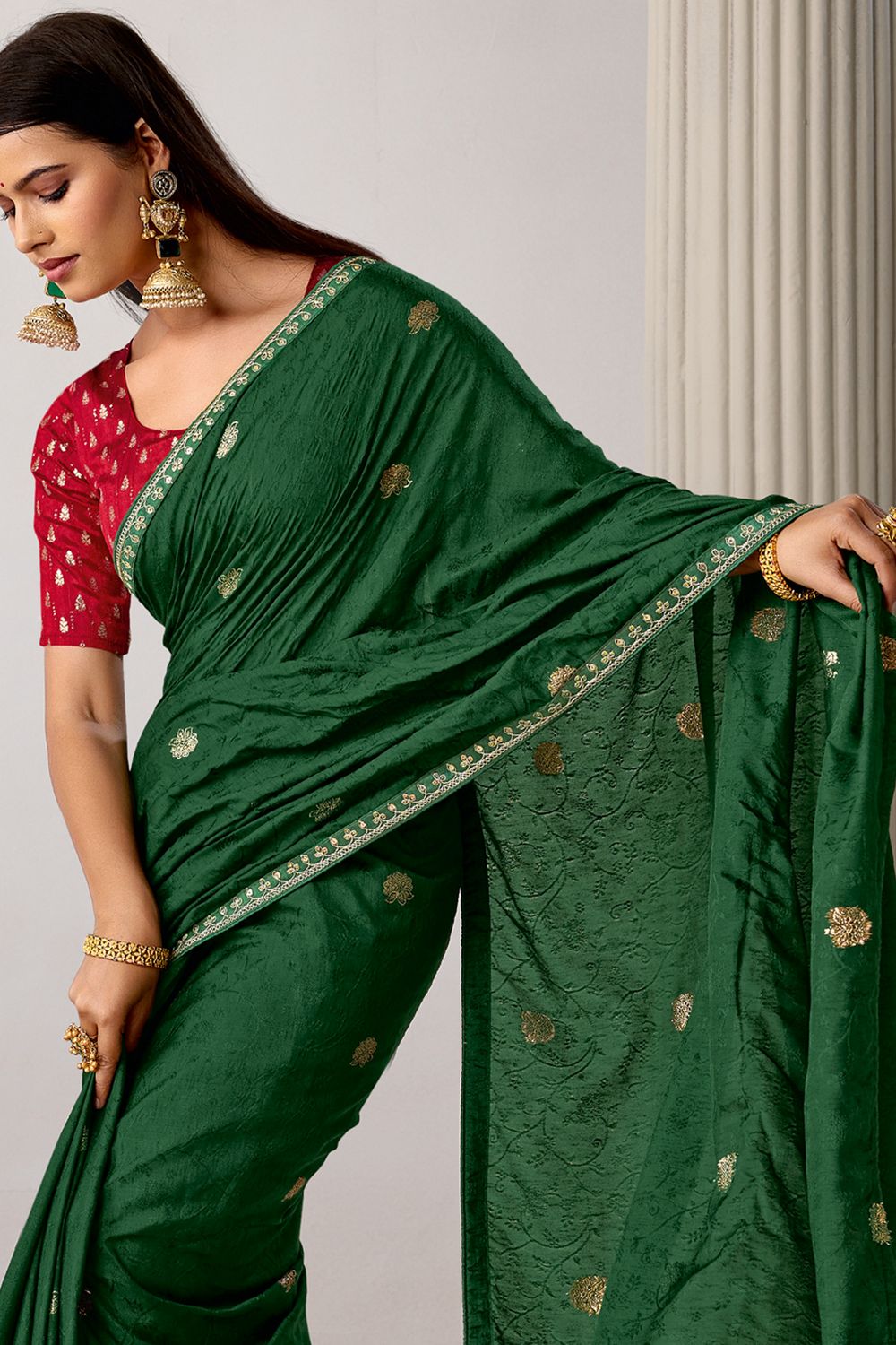 Sandie Green Silk Floral Woven Ready to Wear Saree