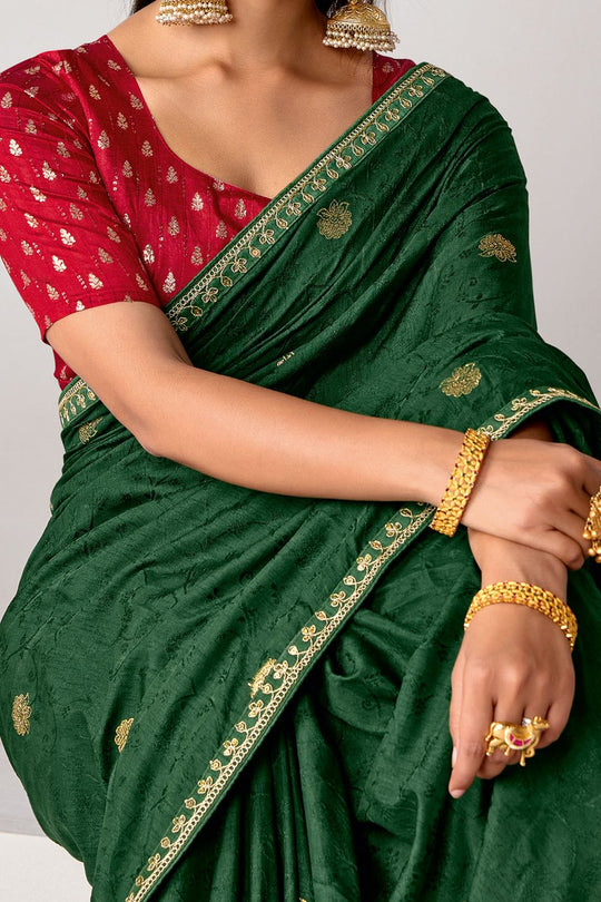 Sandie Green Silk Floral Woven Ready to Wear Saree