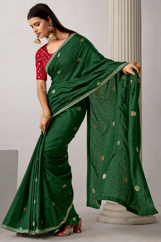 Sandie Green Silk Floral Woven Ready to Wear Saree