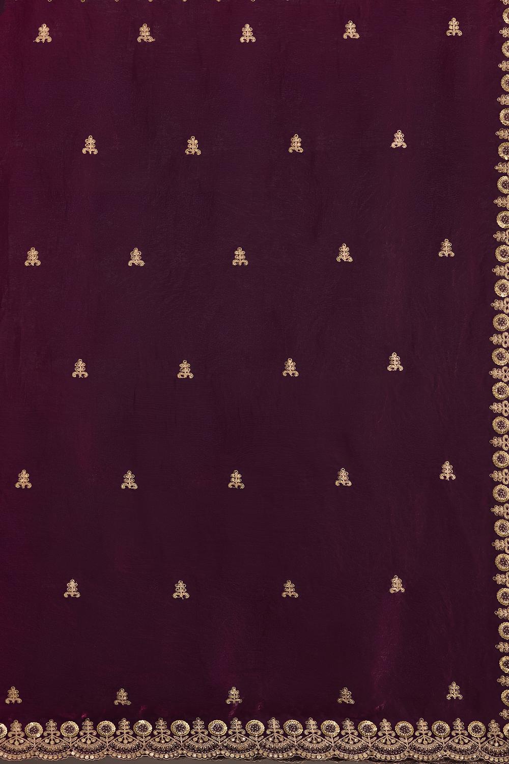 Mumtaz Wine Tissue Gold Embroidered Ready to Wear Saree