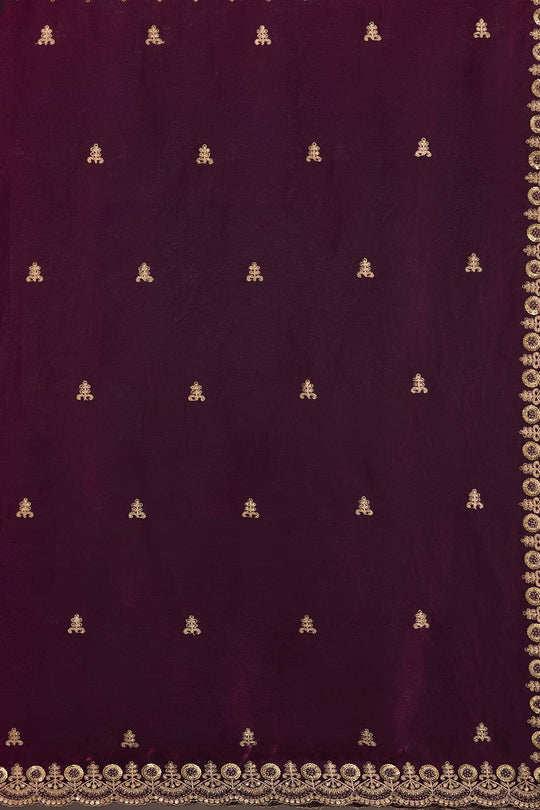 Mumtaz Wine Tissue Gold Embroidered Ready to Wear Saree