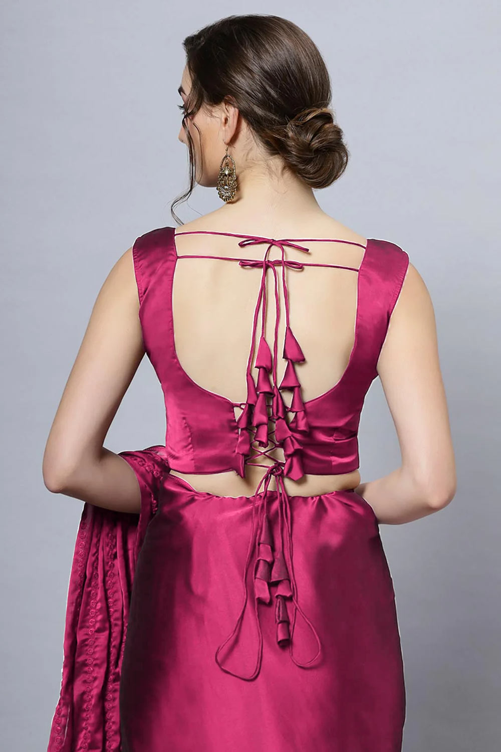 Akila Wine Silk Mirror Work Ready to Wear One Minute Saree