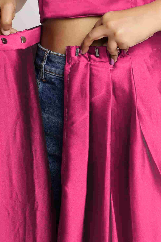 Akila Wine Silk Mirror Work Ready to Wear One Minute Saree