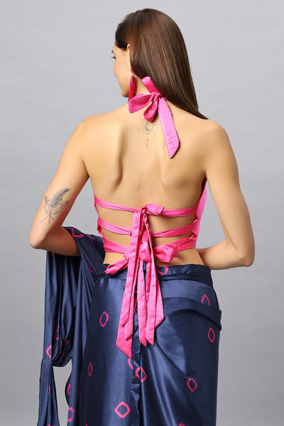 Yara Pink Satin Silk V-Neck  Tie Back Halter