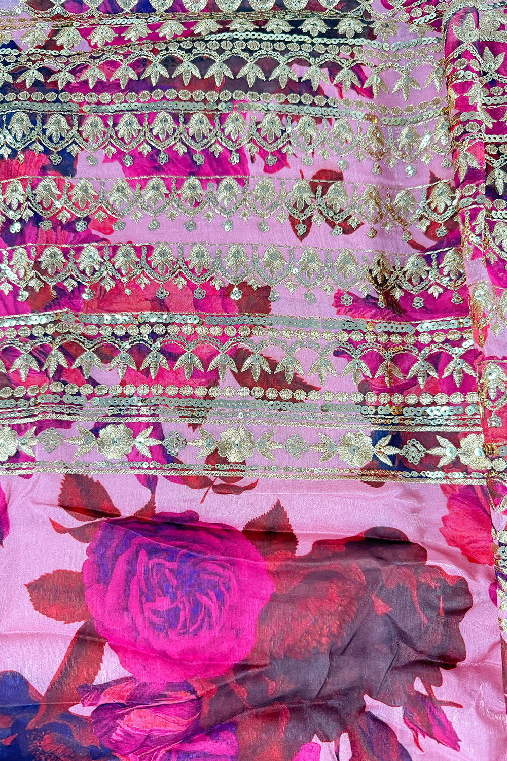 Safia Pink Floral Printed Organza Bridesmaid Lehenga Saree