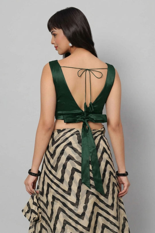 Ana Bottle Green Satin Comfort Stretch™  Deep V Sleeveless Blouse with Bow