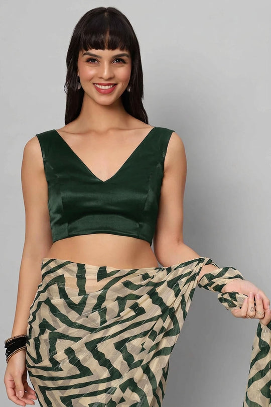 Ana Bottle Green Satin Comfort Stretch™  Deep V Sleeveless Blouse with Bow