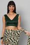 Ana Bottle Green Satin Comfort Stretch™  Deep V Sleeveless Blouse with Bow
